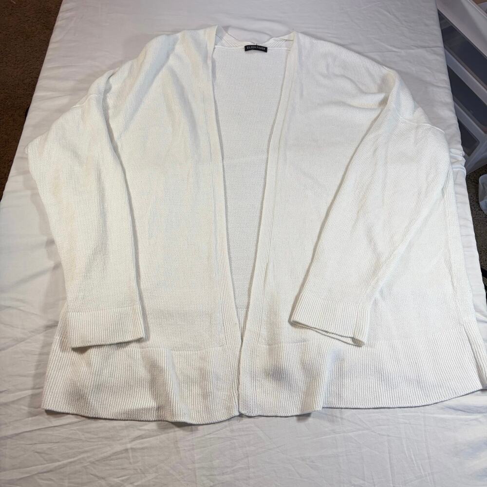 Eileen Fisher womens white cotton open cardigan. Size XL. career, church, winter - Picture 3 of 5